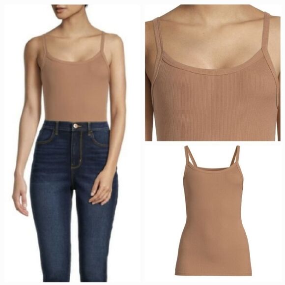 🩵NWT Tierra Brown Ribbed Scoop Neck Sleeveless Top Small - Picture 1 of 12